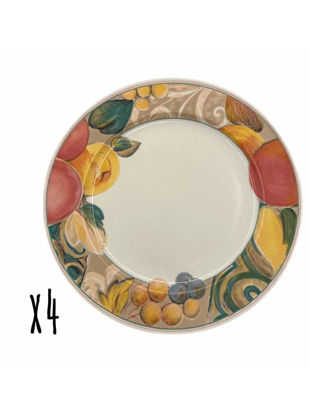Set of 4 Vintage Mikasa Orchard Odyssey 11.25” Dinner Plates – Fruit Swirl